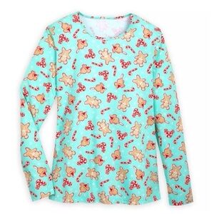 Disney Parks Holiday Gingerbread Mickey & Candy Cane Long Sleeve Tee Unisex L